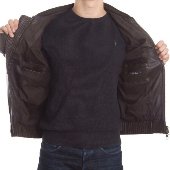 AllSaints Leather ‘Jack’ Bomber Jacket UK Size Large Brown Autumn Winter - Picture 5 of 11